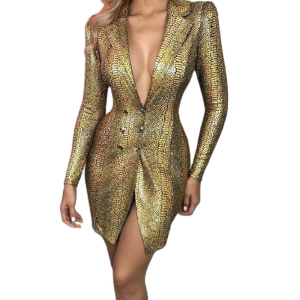 Gold Snake Print Dress | Snake Fashion Gold / L Gold Snake Print Dress | Snake Fashion Gold / L