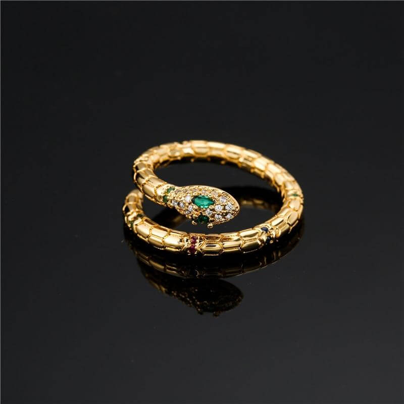 Gold snake ring with deals green eyes