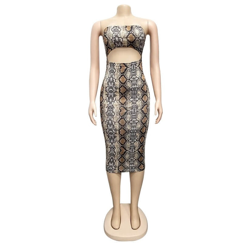 Khaki Snake Print Dress | Snake Fashion Khaki / XL Khaki Snake Print Dress | Snake Fashion Khaki / XL