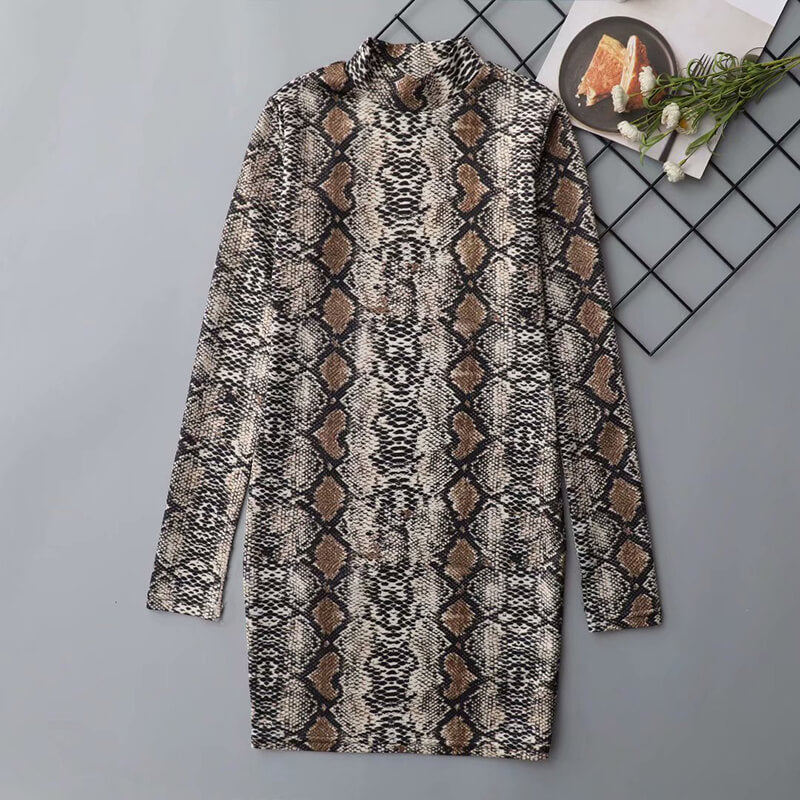 Long Sleeve Snake Print Dress Snake Fashion™