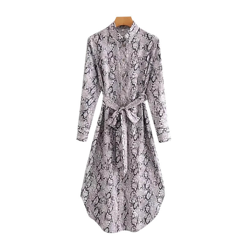 chinese dress ladies Snakeskin Print Midi Dress with Lace Trim Corset Back & Long Sleeves |  Square Neck Brown Bodycon Dress for Going Out & Date Night main image 1