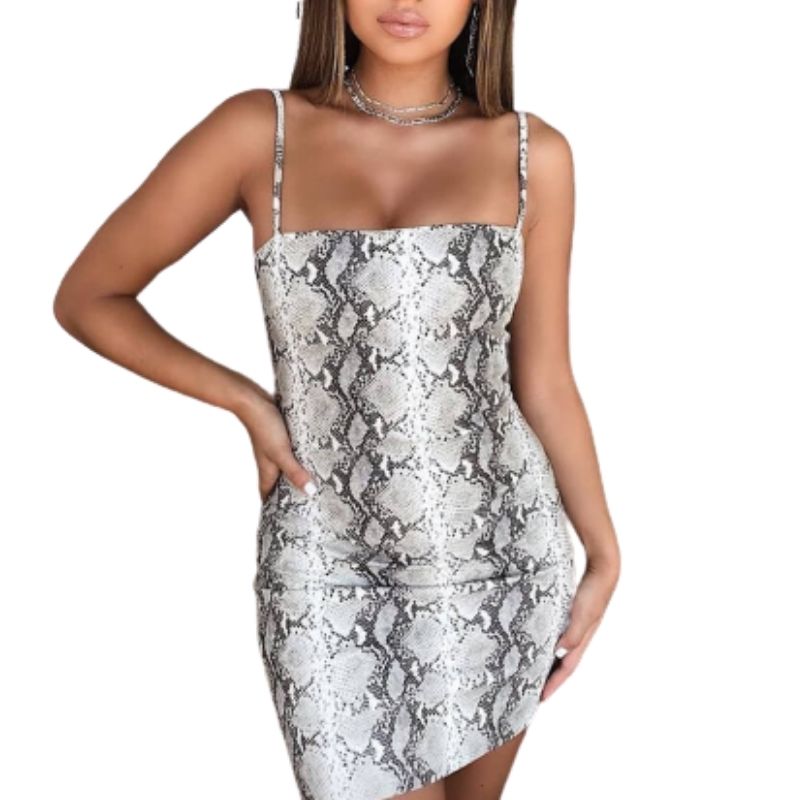 Snake Print Mini Dress | Snake Fashion White / S Snake Print Mini Dress | Snake Fashion White / S
