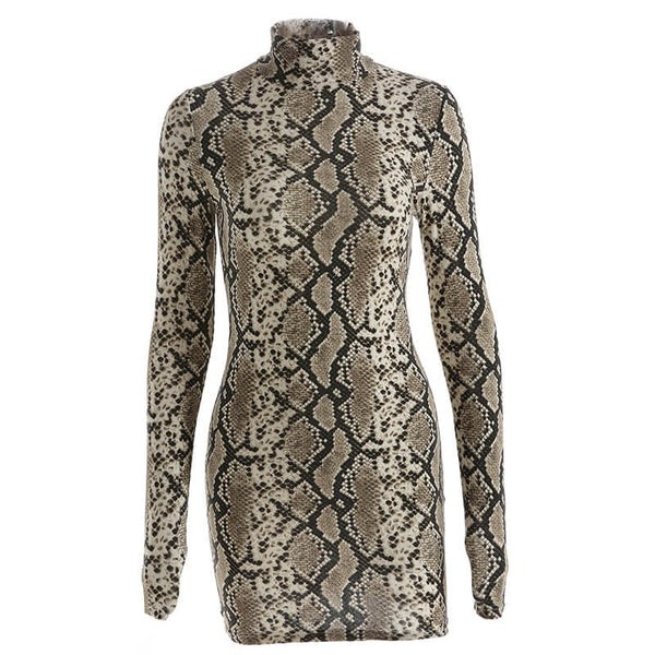 Long Sleeve Snake Print Bodycon Dress