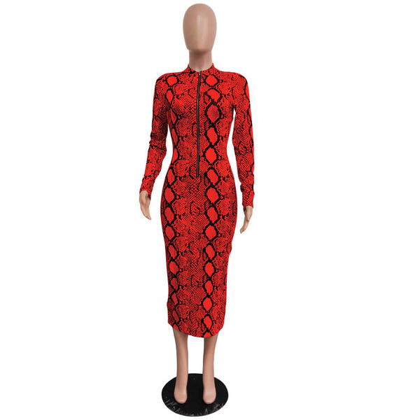 Red Snake Print Dress