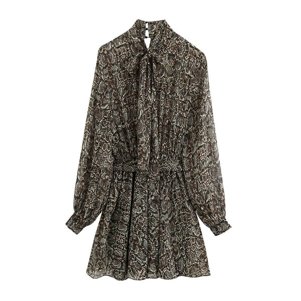 snake print chiffon dress Brown Snake Print Chiffon Plunge Frill Detail Maxi Dress