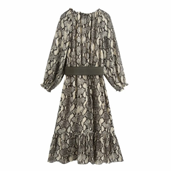 long sleeve snake print maxi dress Hauture Sexy Snake Print Mesh Maxi Dress See-Through Long Sleeves With Slit For Night Out & Party